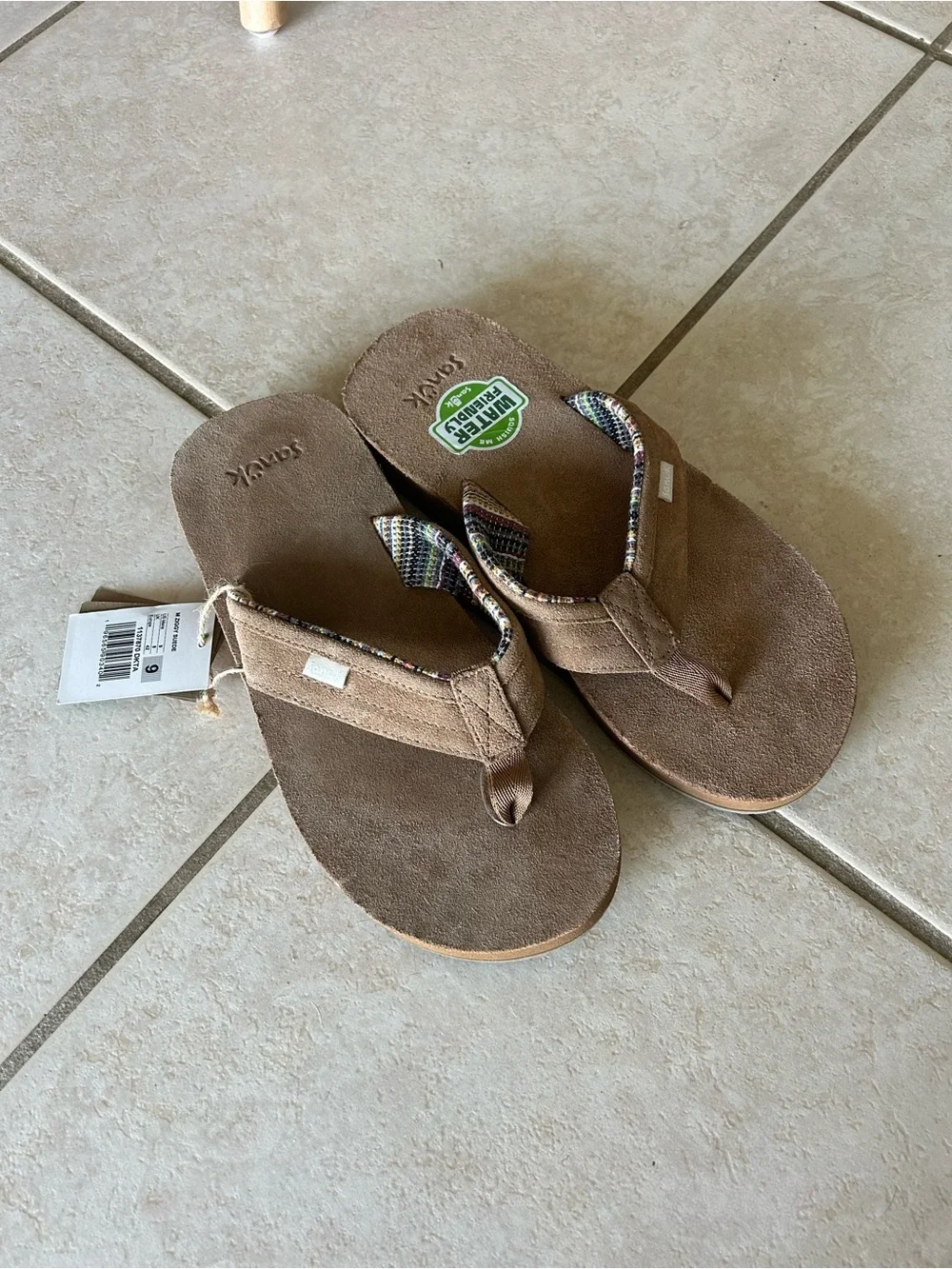 Sanuk Tan Ziggy Suede Leather Flip Flop Sandals NWT! Men’s Size 9
